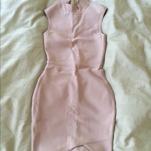 Hot Miami Styles Nude Mock Neck Bandage Dress